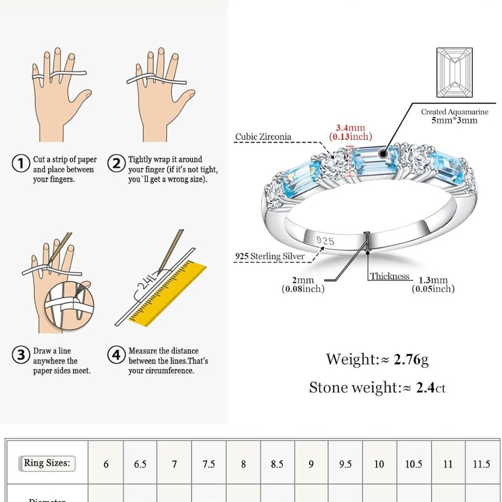 3mm Aquamarine Eternity Ring - Stackable Birthsto… - image 6